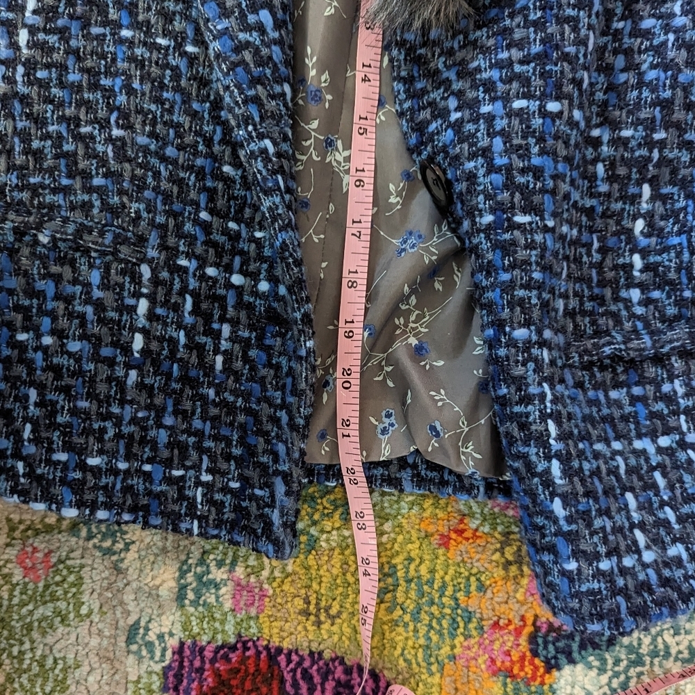 Nine West Tweed Blazer Style Jacket With Fur Collar Size 12 - Picture 12 of 14